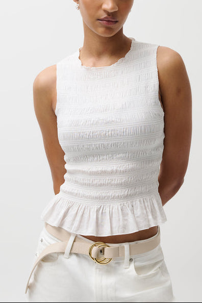 Womens Pistola Phoebe Smocked Tank Le Blanc womens sleeveless shirt Boltranchstore.com P00040010RV free fast shipping summer white shirt feminine