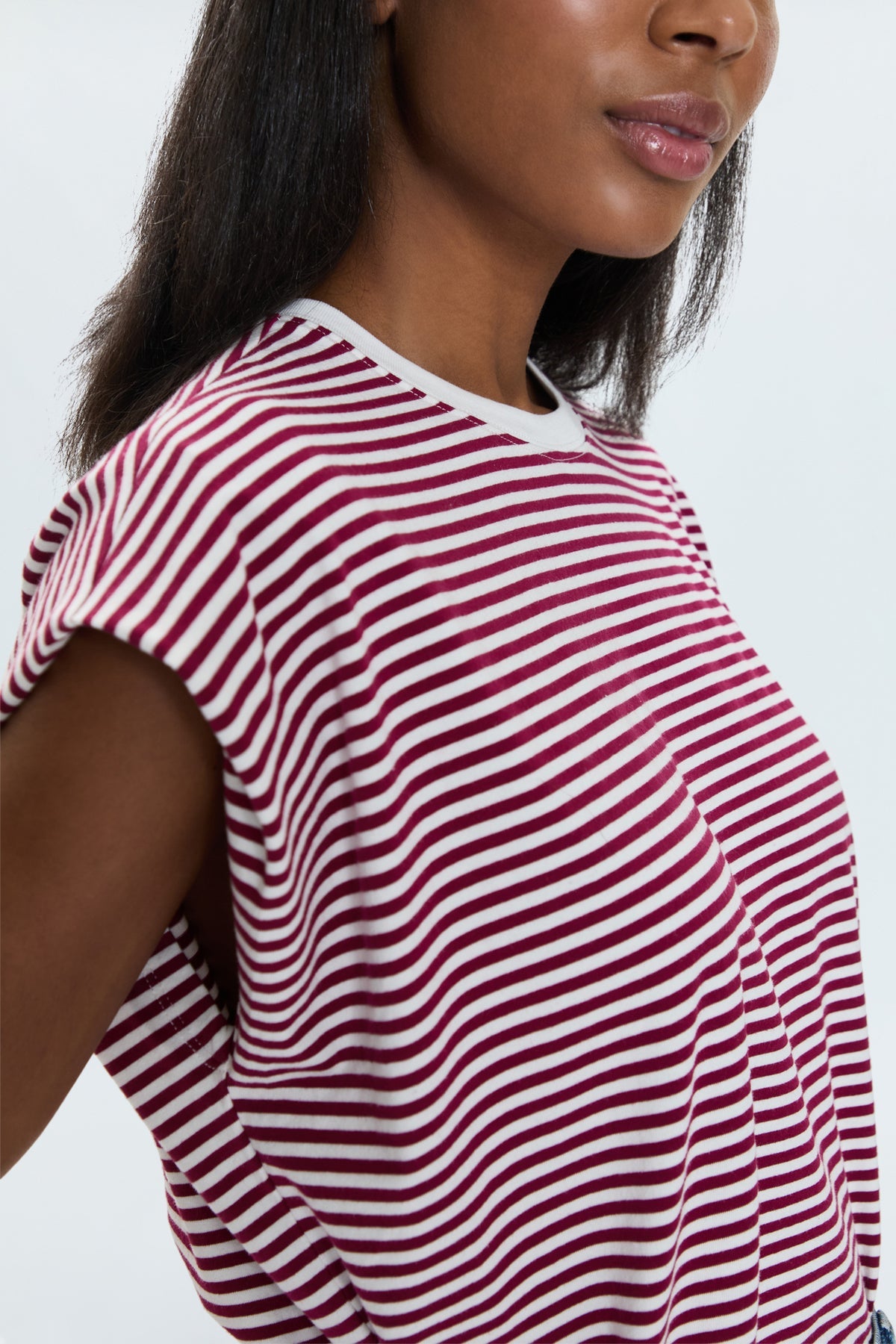 Pistola Trina womens Muscle Tee in Sangria white stripe