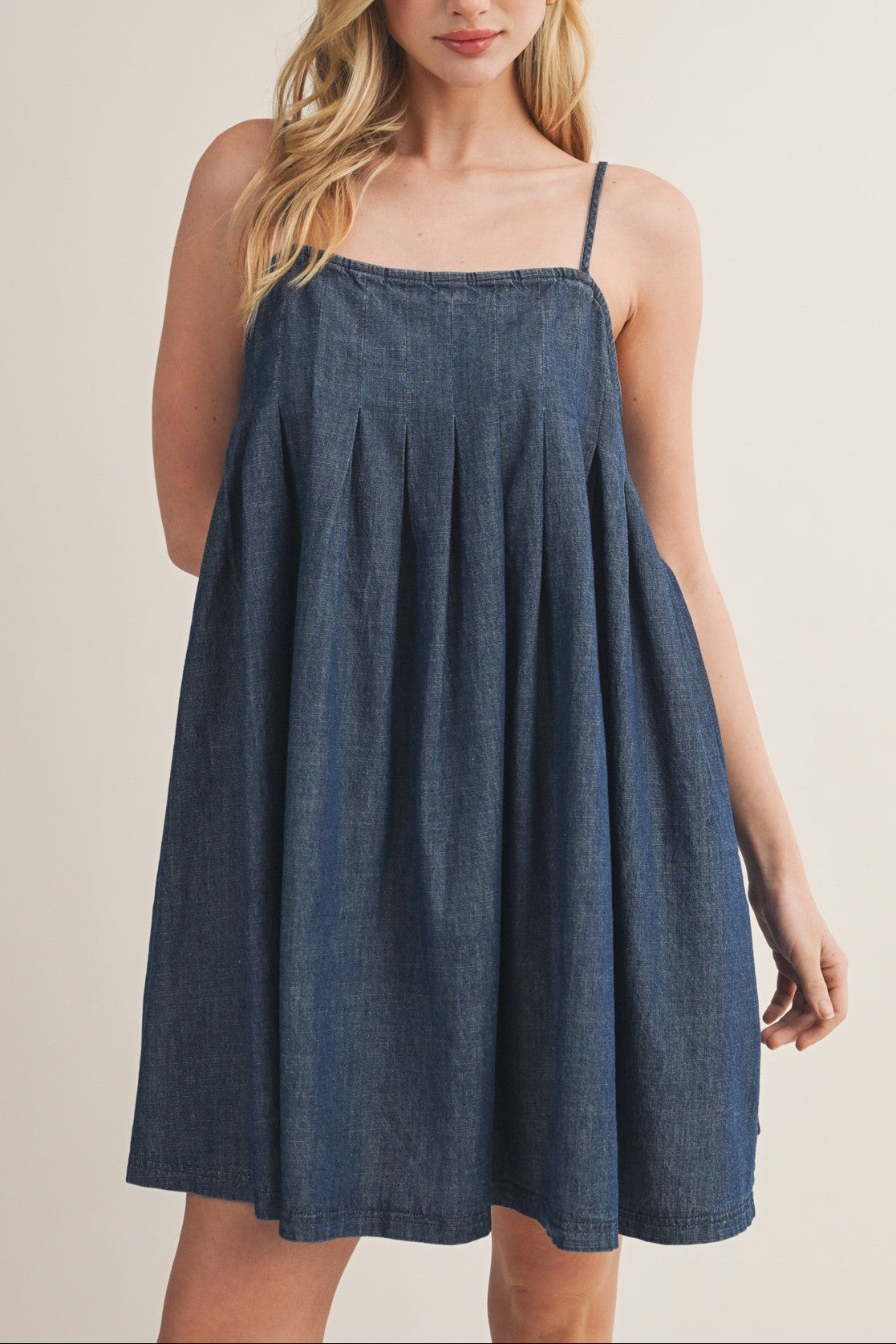 Polly Babydoll Dress Mustard Seed clothing womens short mini denim dress sleeveless spaghetti straps summer spring Boltranchstore.com Free Shipping
