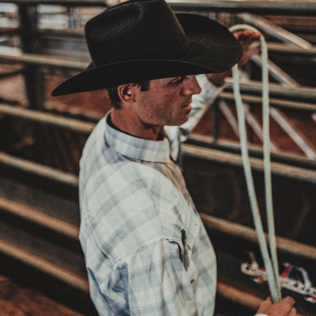 Poncho Mens Billings Shirt long sleeve shirt in a teal and white plaid snap up shirt at boltranchstore.com