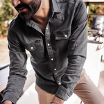 Poncho Mens Matamoros Shirt a snap up shirt in long sleeve two snap down front pockets and snap cuff in a washed denim look at boltranchstore.com free shipping in stock 