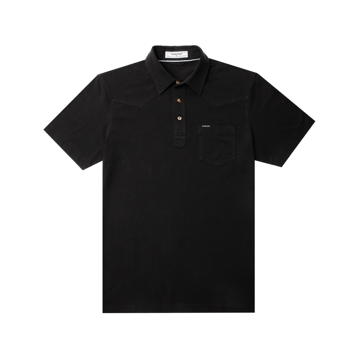 Poncho Mens Permian Shirt in Black polo shirt with collar and three buttons extremely soft  with a straight hem at boltranchstore.com in stock trending free shipping mens 