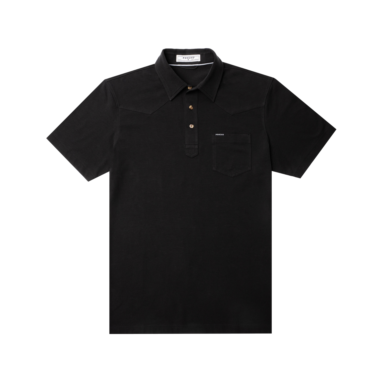 Poncho Mens Permian Shirt in Black polo shirt with collar and three buttons extremely soft  with a straight hem at boltranchstore.com