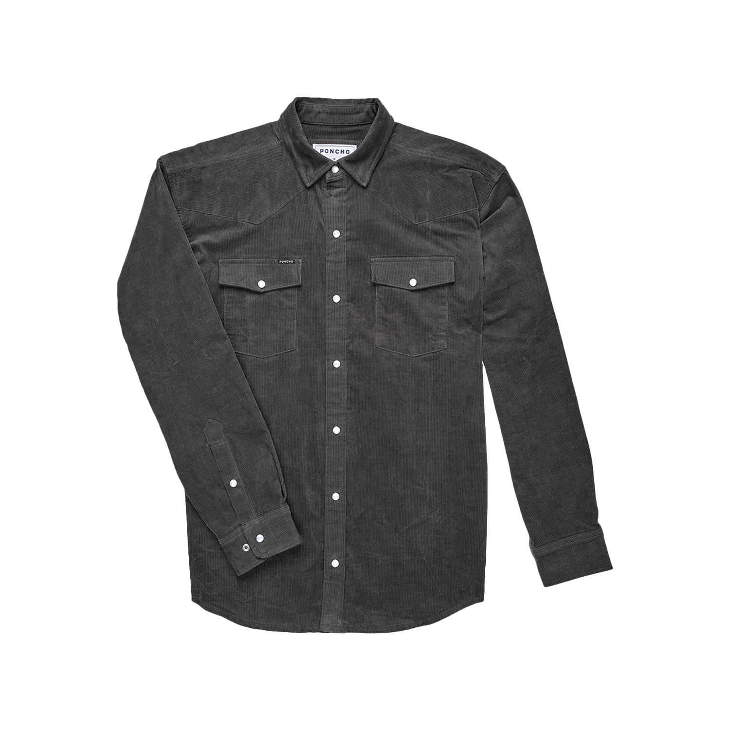 Black corduroy shirt with white buttons on  Poncho Mens The Dusty Burro at boltranchstore.com free shipping pearl snap shirt in stock