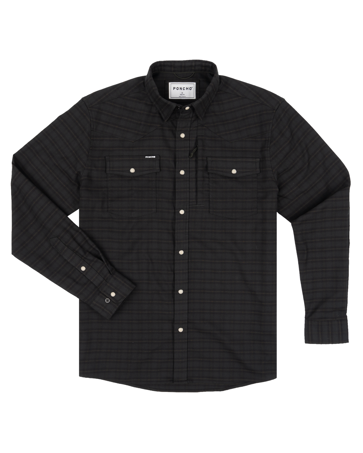 Poncho The Grey Beard black brown and tan plaid western flannel with built in lens cloth and sunglasses holder mens ranch wear Kamas Utah SKU SHFLWSLS5043