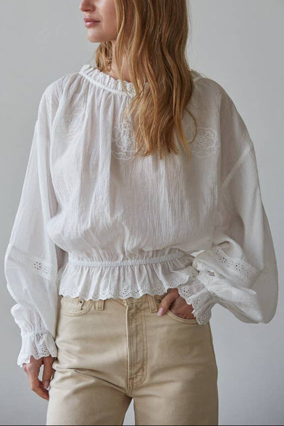 Poppy Peasant Blouse womens white peasant prarie top long sleeve shirt western fashion Boltranchstore.com Free Shipping
