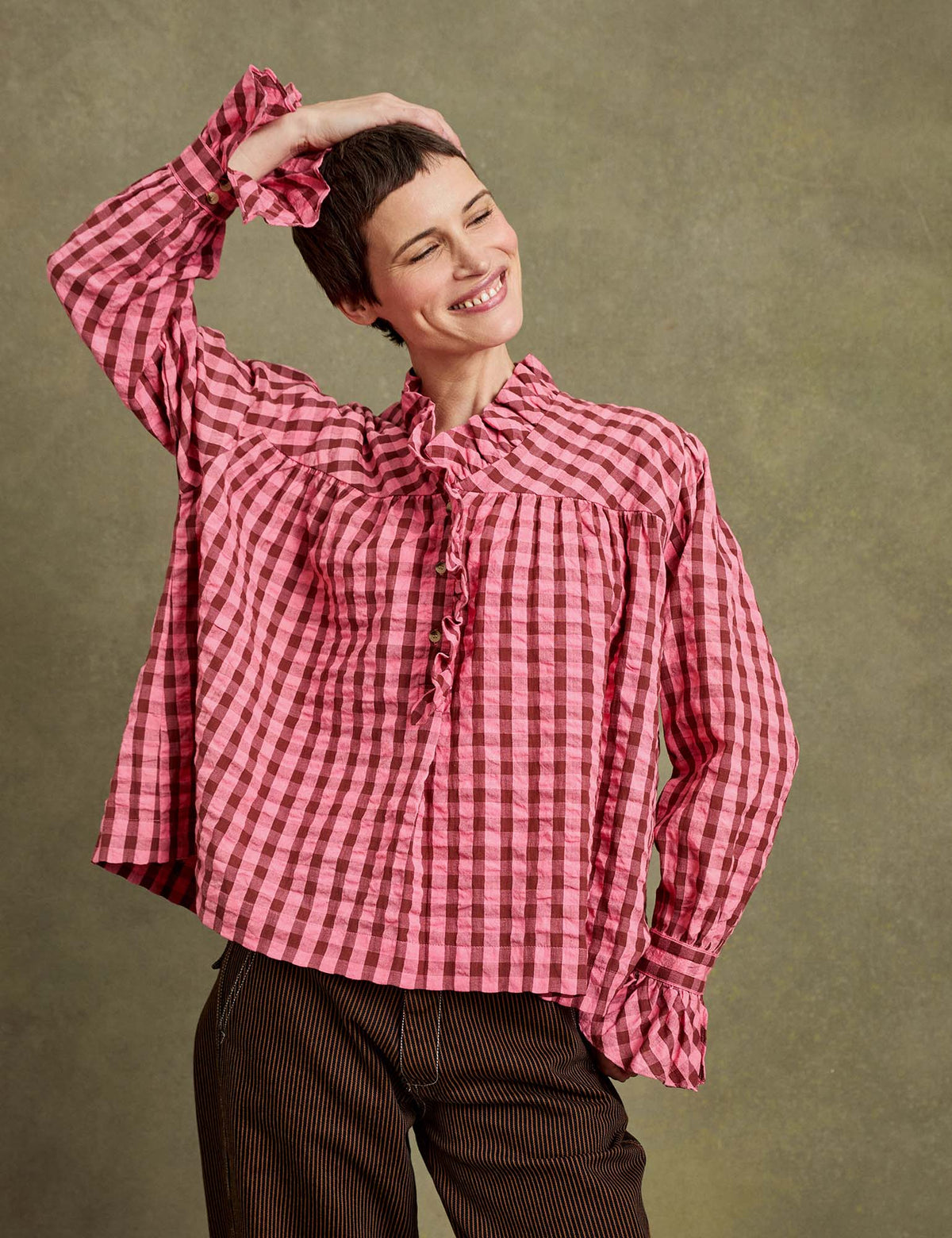 Penelope Chilvers Portobello Blouse pink overdyed cotton check smock blouse womens western boutique Utah SKU 0D0912200021B0704Y