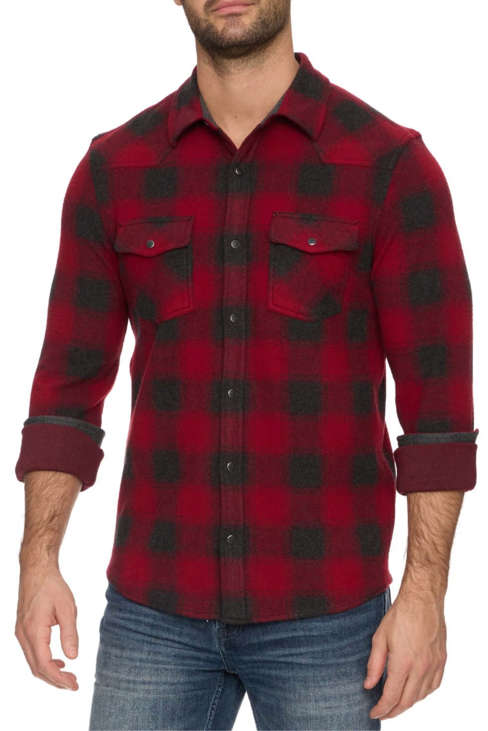 Premont Mens Western Hero Knit Flannel Shirt buy at boltranchstore.com red and black popular fall 2025 free shipping Flag and Anthem