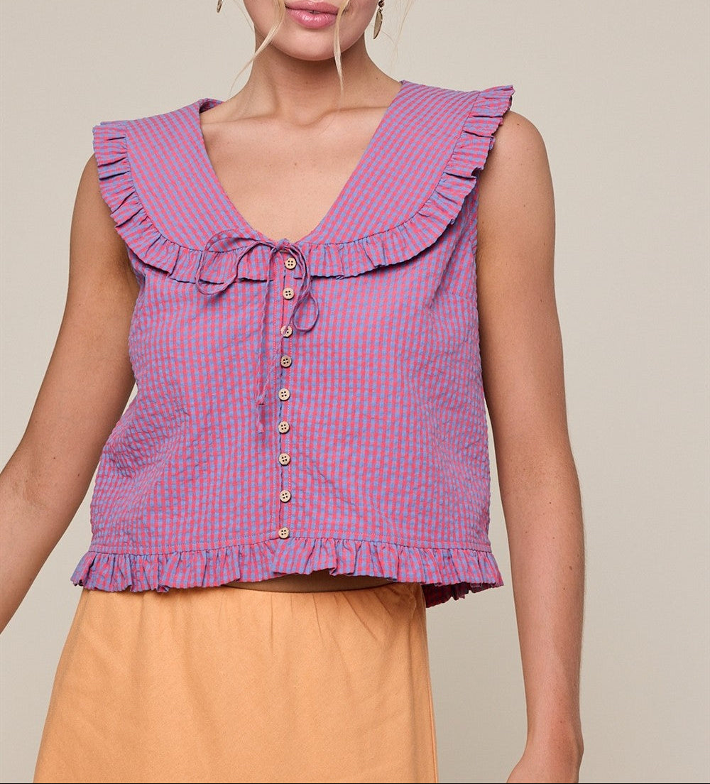 Quinn Ruffled Collar Plaid Sleeveless Top find at boltranchstore.com western boutique