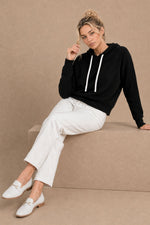 27 Miles Malibu Reva Cashmere Contrast Heart Pullover Hoodie pullover hood in black with cloud accents ranch wear
