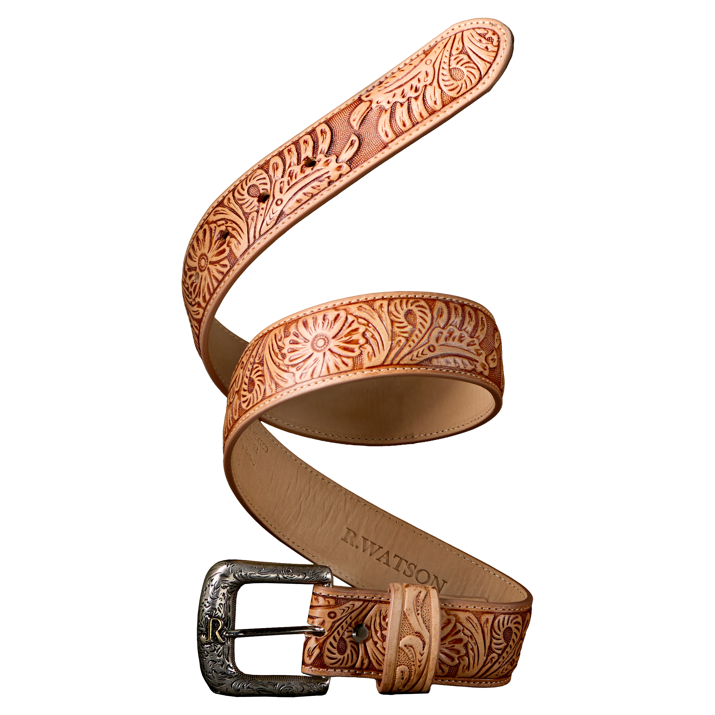R Watson Natural Embossed Tanned Cowhide Belt available at ...