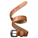 R Watson Natural Embossed Tanned Cowhide Belt