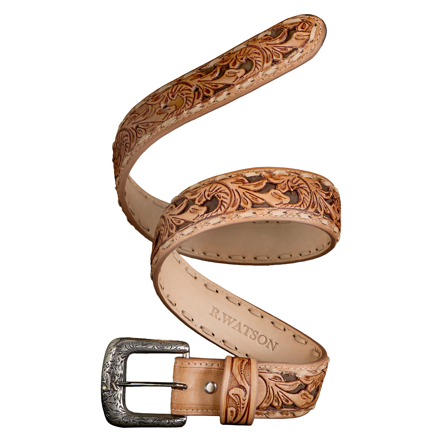 R Watson Choc Suede Underlay Belt - Tanned Cowhide order at boltranchstore.com