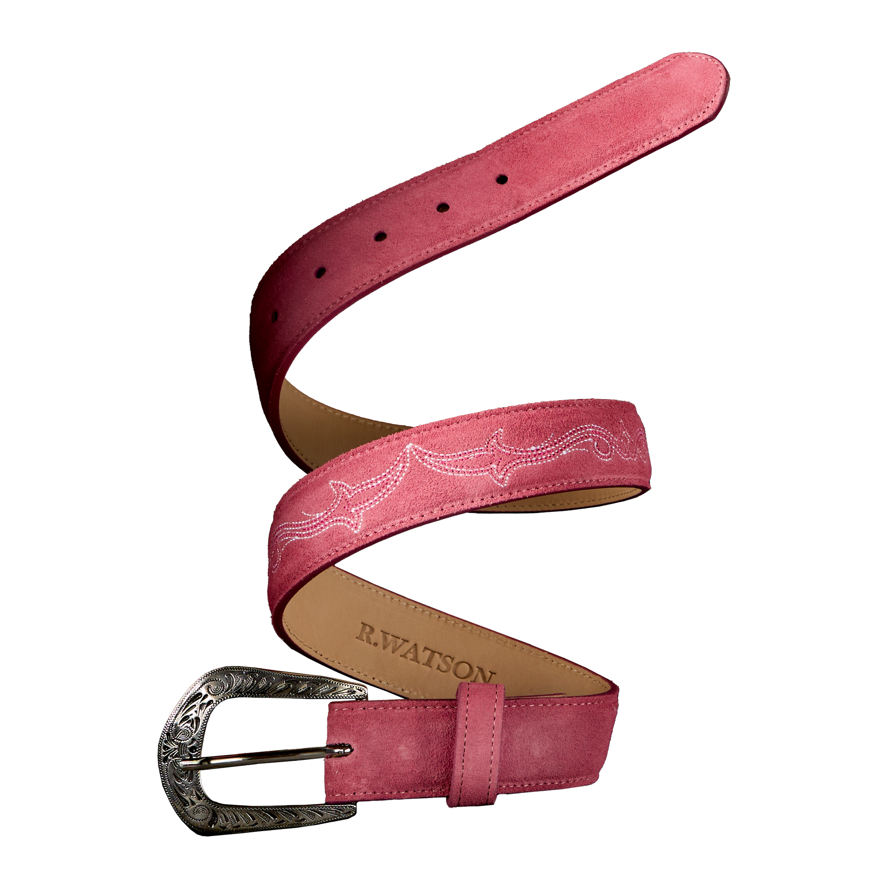 R Watson Embroidered Pink Suede Belt at boltranchstore.com