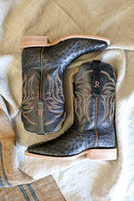 R Watson Mens Black Full Quill Ostrich Boots mens cowboy boots black wedding boot formal dressy boots Boltranchstore.com Free Shipping RW4507-2 