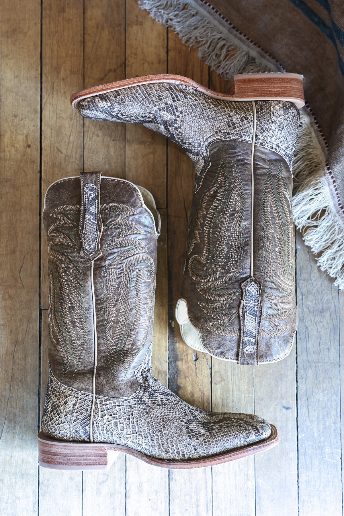 Gray Python Boots R. Watson Mens Rustic Python Belly Vintage Brown Goat Square Toe Boots ...