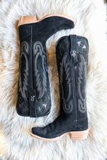 R Watson Womens Black Suede and Black Roughout cowboy boots westerm fashion dressy tall boots Boltranchstore.com Free Shipping