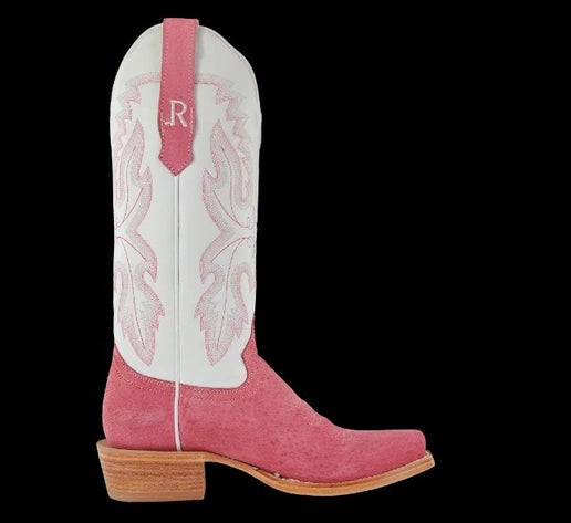 Pink and white cowboy boots for women R Watson high quality boot pink suede roughout wedding bridal shoe boot free shipping Bolt Ranch Store