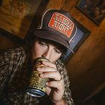 Seager Raised Right Trucker Snapback Brown raised right trucker worn with western fashion cowboy