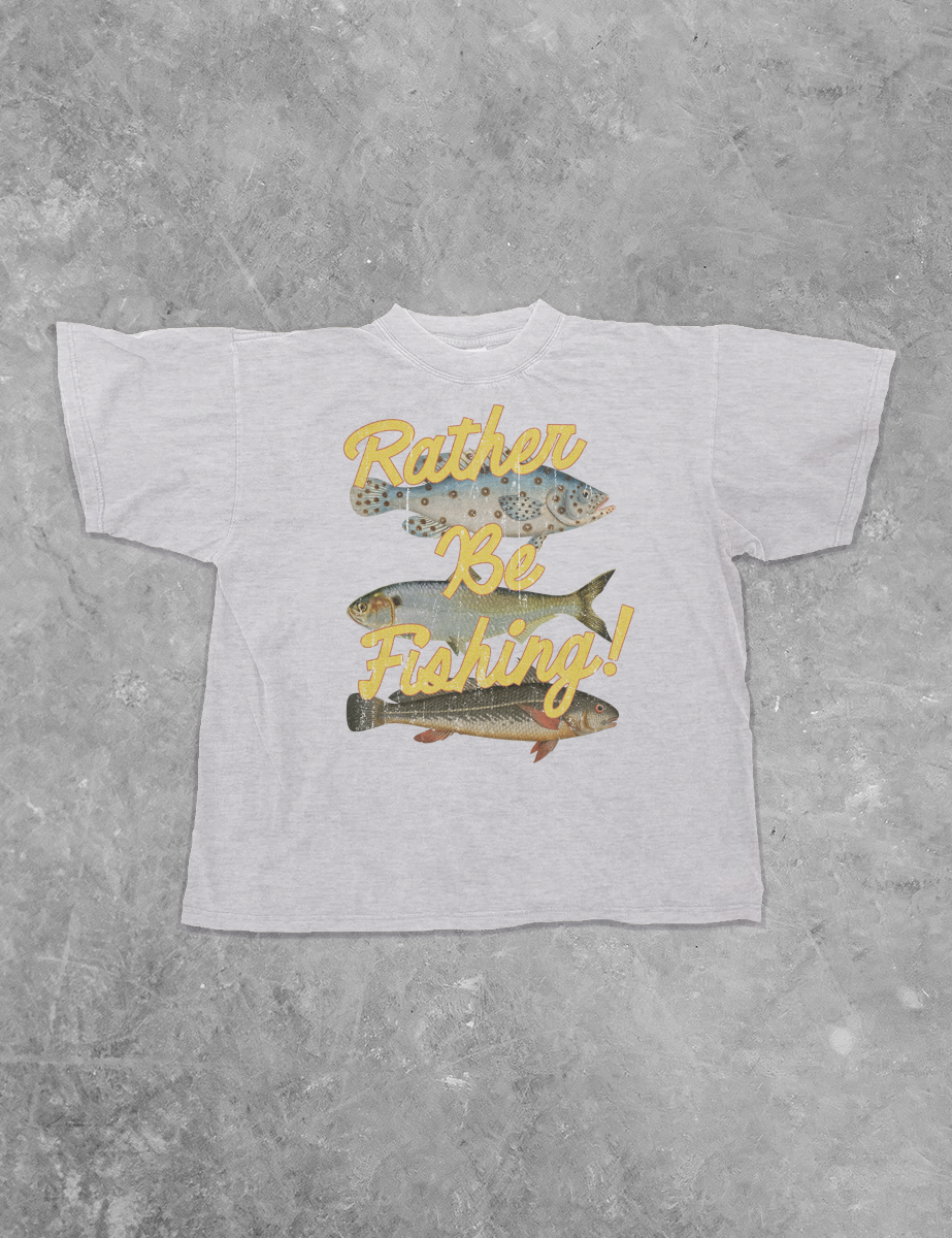 Rather Be Fishing Boxy Tee ash gray womens oversized tshirt Boltranchstore.com Free Shipping trout fish clandestine underground