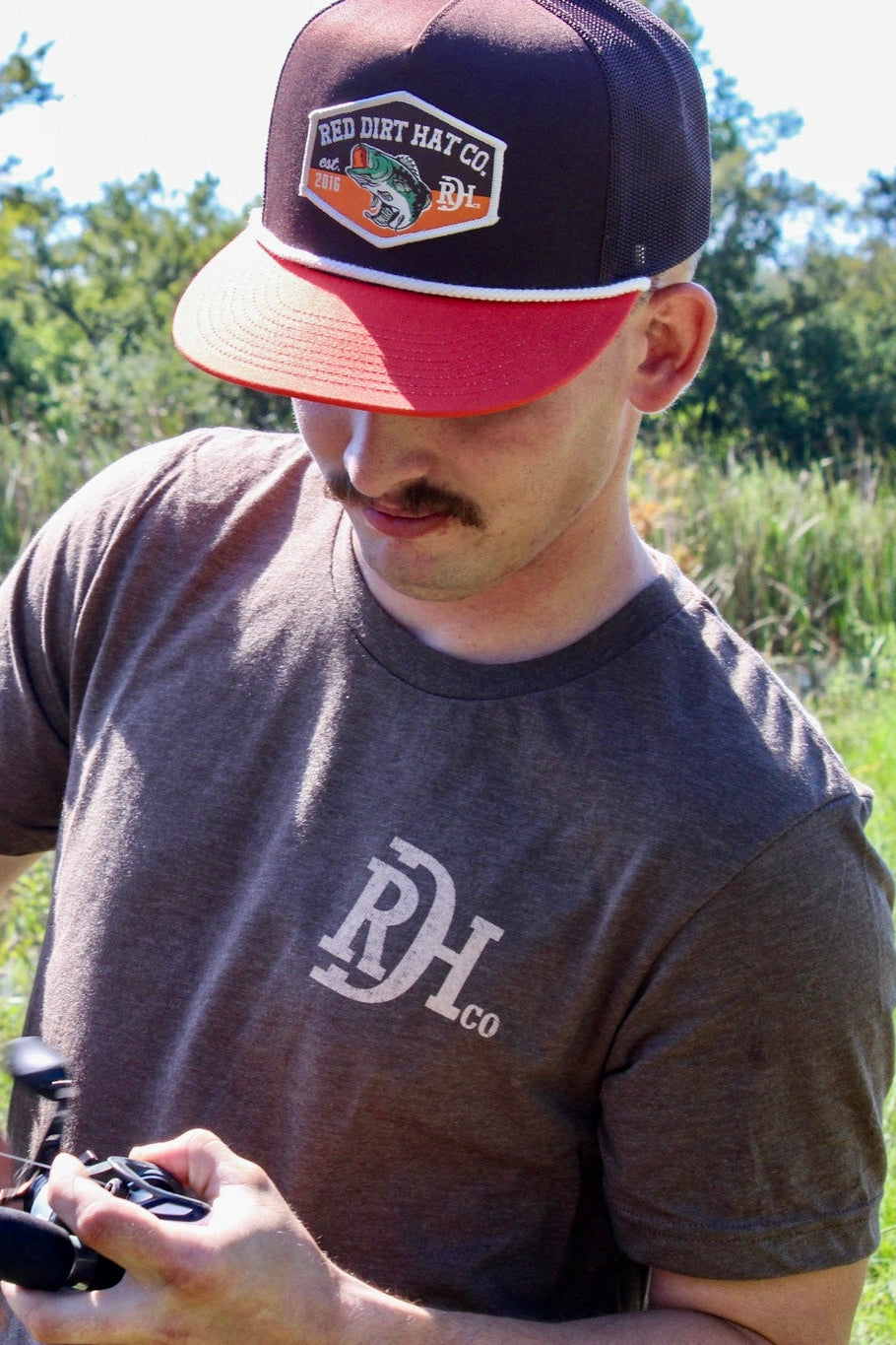 Red Dirt Hat Brown Bass Orange Brown White Rope Hat with a Mesh Back snap back and flat bill at boltranchstore.com