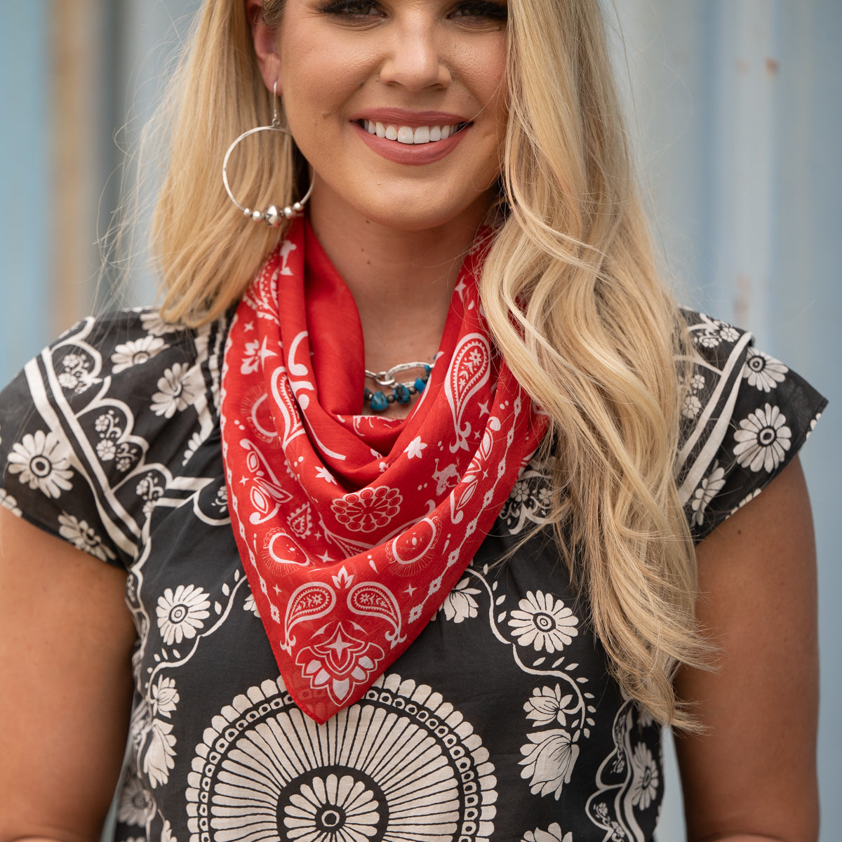 Fringe Renegade Bandana Red ties at the neck in a classic knot western fashion