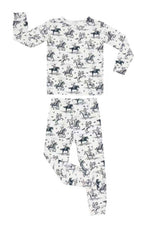 Rips Ranch Big Kid Pajama Full-length pajama set with horse and rider pattern on a white background black and white pjs toddler boltranchstore.com