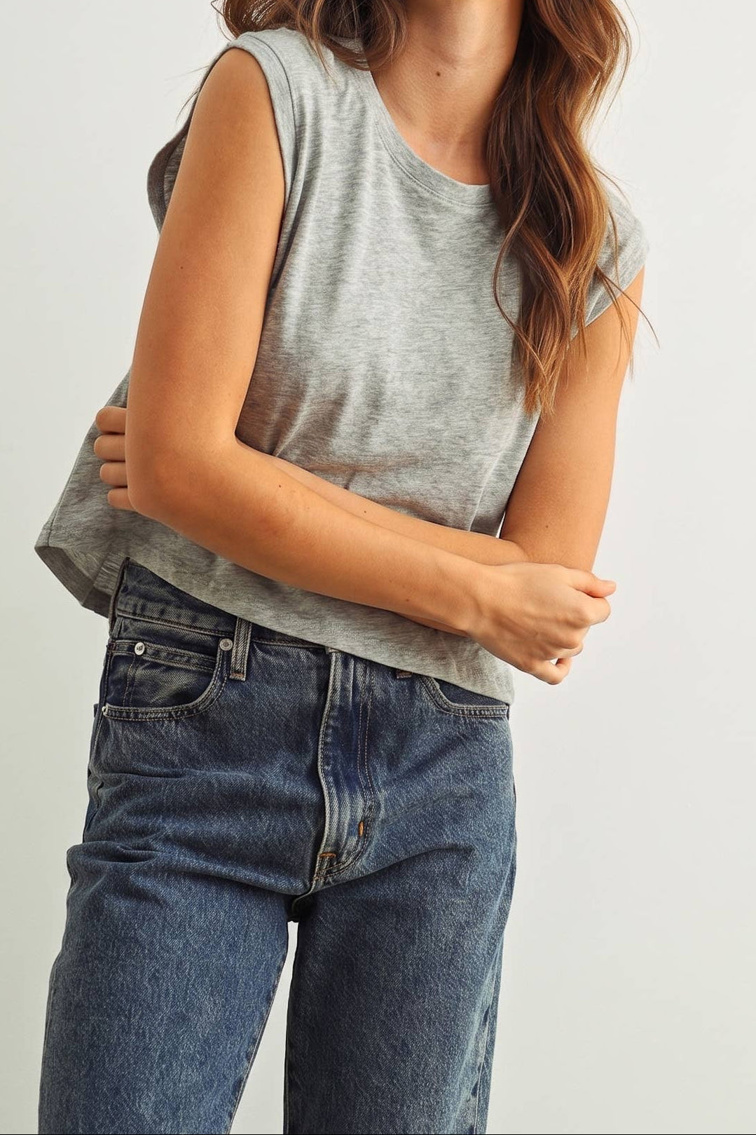 Rita Round Neck Slub Top a sleeveless top with round neck heather gray available at boltranchstore.com