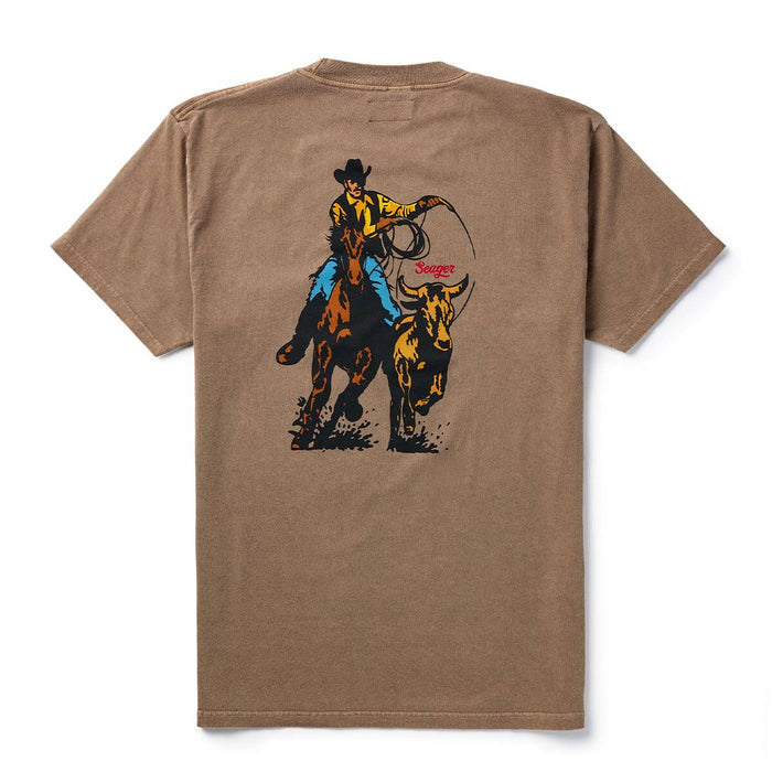 Brown t-shirt with a graphic of a cowboy on the back Seager Rodeo Series Tee Pigment Brown free shipping at boltranchstore.com