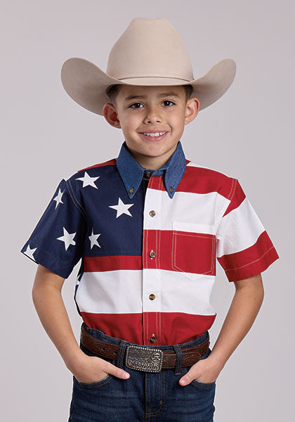 Roper Boys Stars & Stripes Short Sleeve Shirt Buy at Boltranchstore.com patriotic 