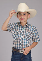 Roper Boys Turquoise Plaid SS Shirt Find this at Boltranchstore.com