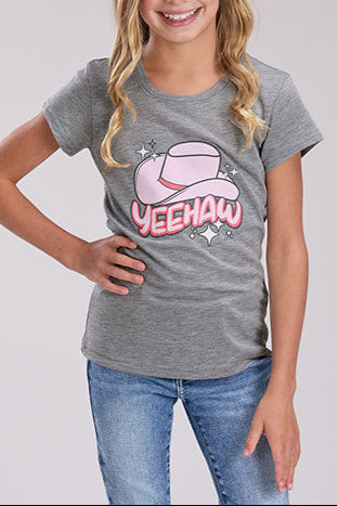 Girl's Heather Grey Jersey Knit Short Sleeve Tee Roper girls cowgirl yeehaw at Boltranchstore.com
