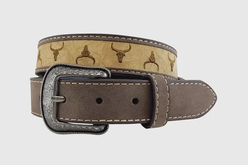 Roper Kids Embroidered Bull Head Belt with three piece buckle at boltranchstore.com