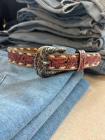 Roper Kids Floral Belt reddish brown pink girl western belt Boltranchstore.com