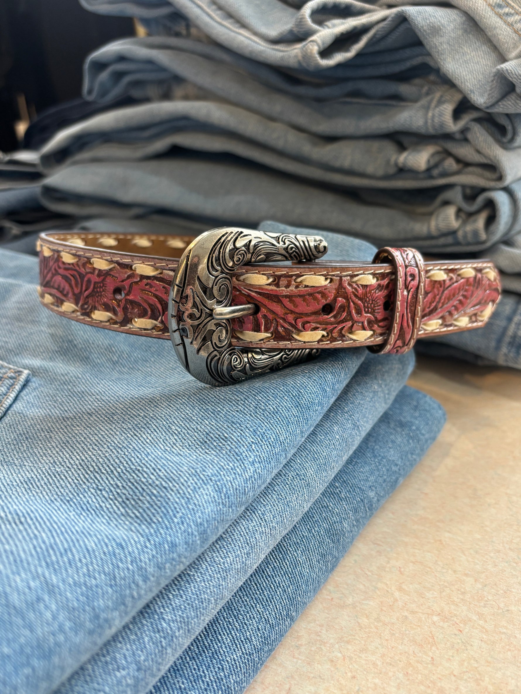 Roper Kids Floral Belt reddish brown pink girl western belt Boltranchstore.com