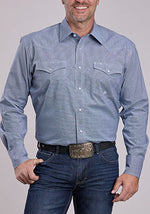 Roper Mens LS Amarillo Plaid Navy Shirt a checkered pattern navy snap up shirt with two front snap with a matching boys shirt at boltranchstore.com