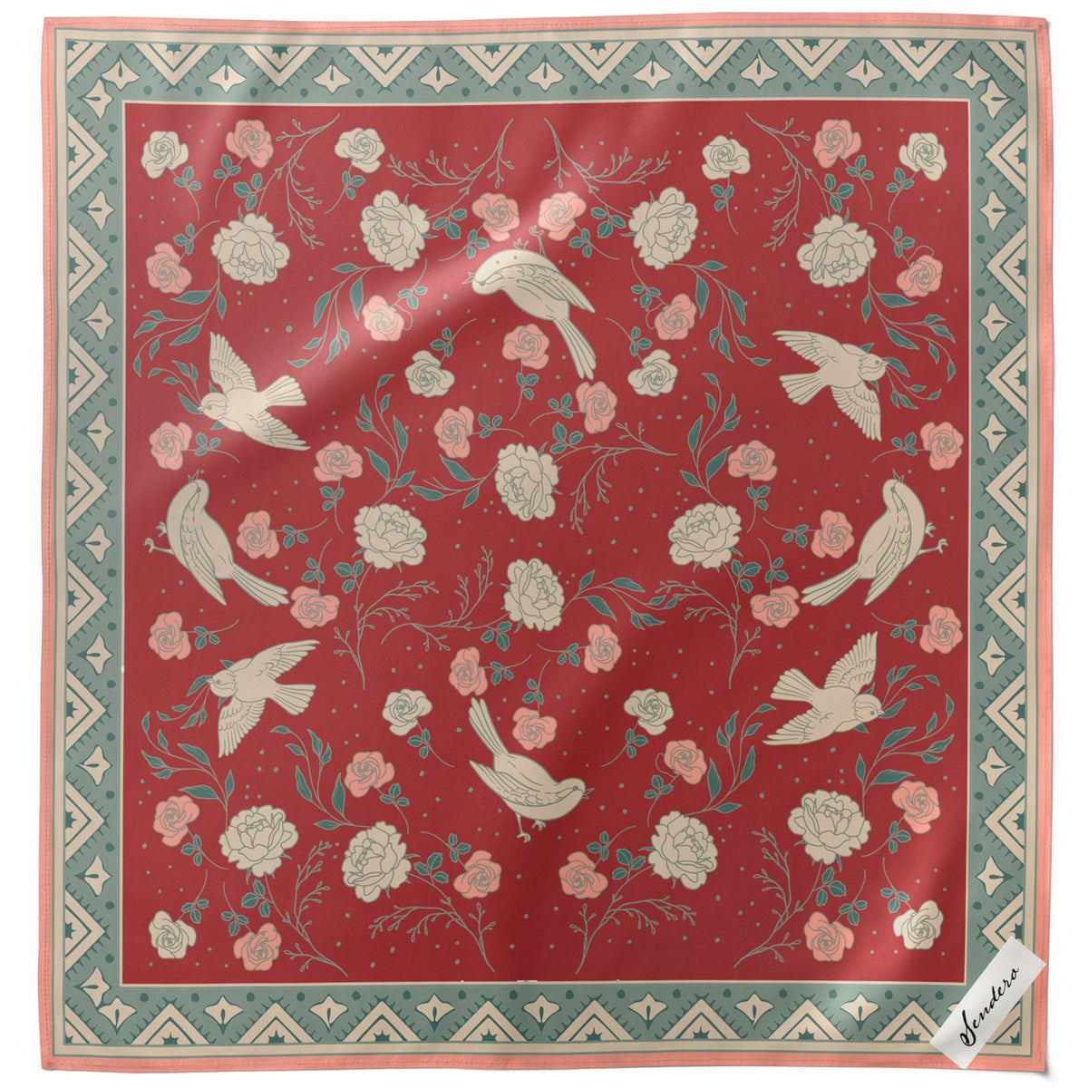 Sendero Rose Dove Bandana Scarf Red Teal red and teal rose and dove print oversized 42 inch bandana scarf western fashion Utah SKU SPCA526F14AXX