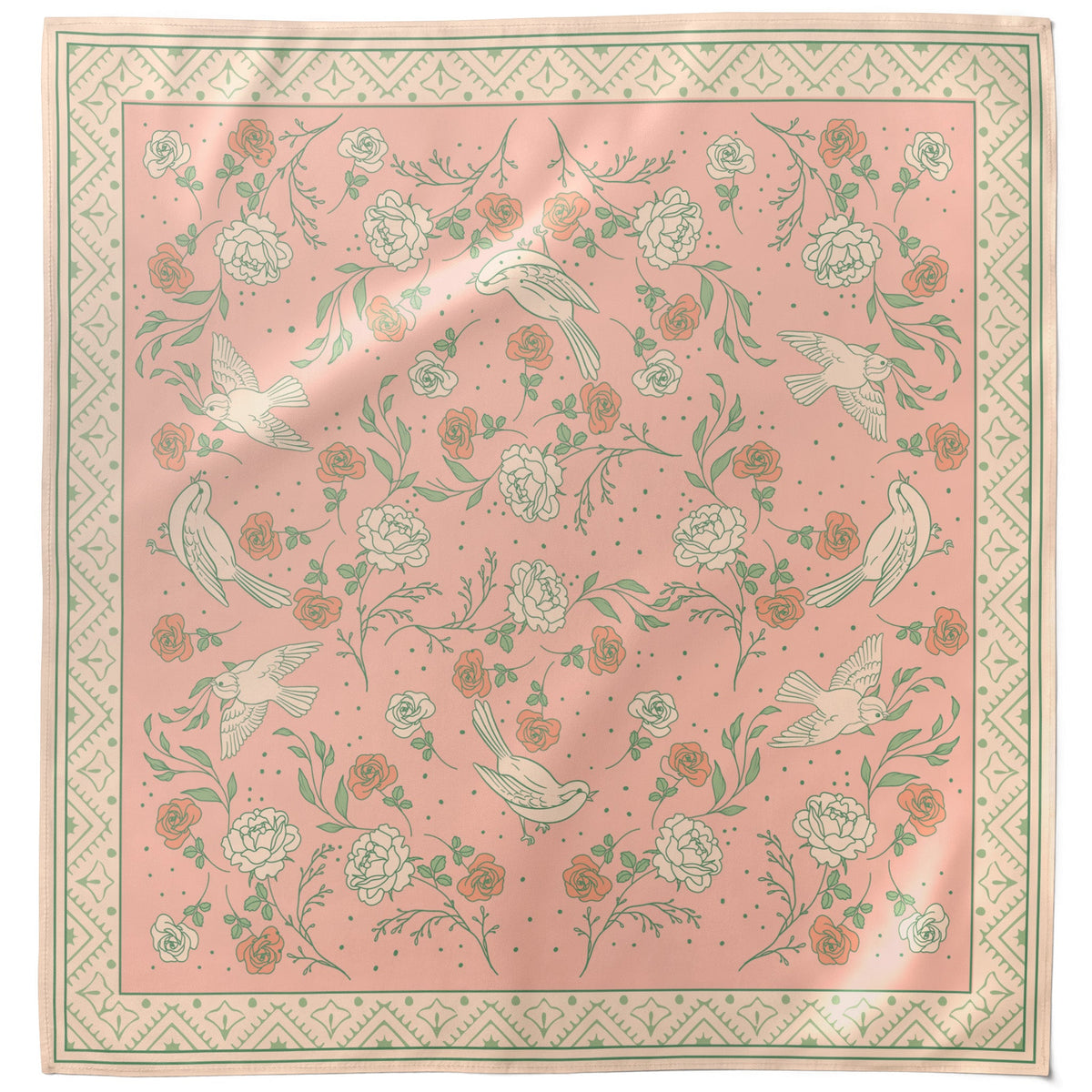 Sendero Rose Dove Bandana Scarf Pink Cream pink and cream rose and dove print oversized 42 inch bandana scarf womens western boutique Utah SKU SPCA526F13AXX