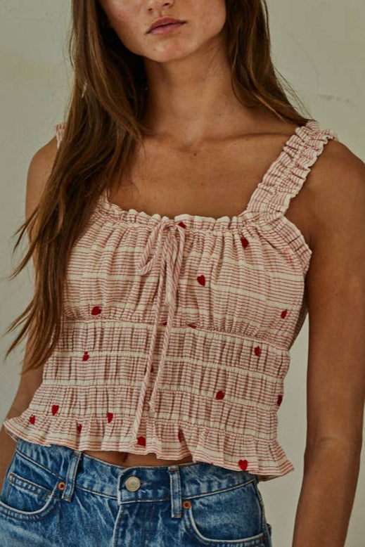 Ruby Linen Heart Top womens square neckline sleeveless embroidered linen top summer hearts cute popular free shipping Boltranchstore.com