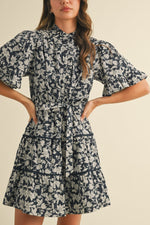 Womens Ruffled Button Down Floral Mini Dress blue floral short tie waist free shipping at Boltranchstore.com