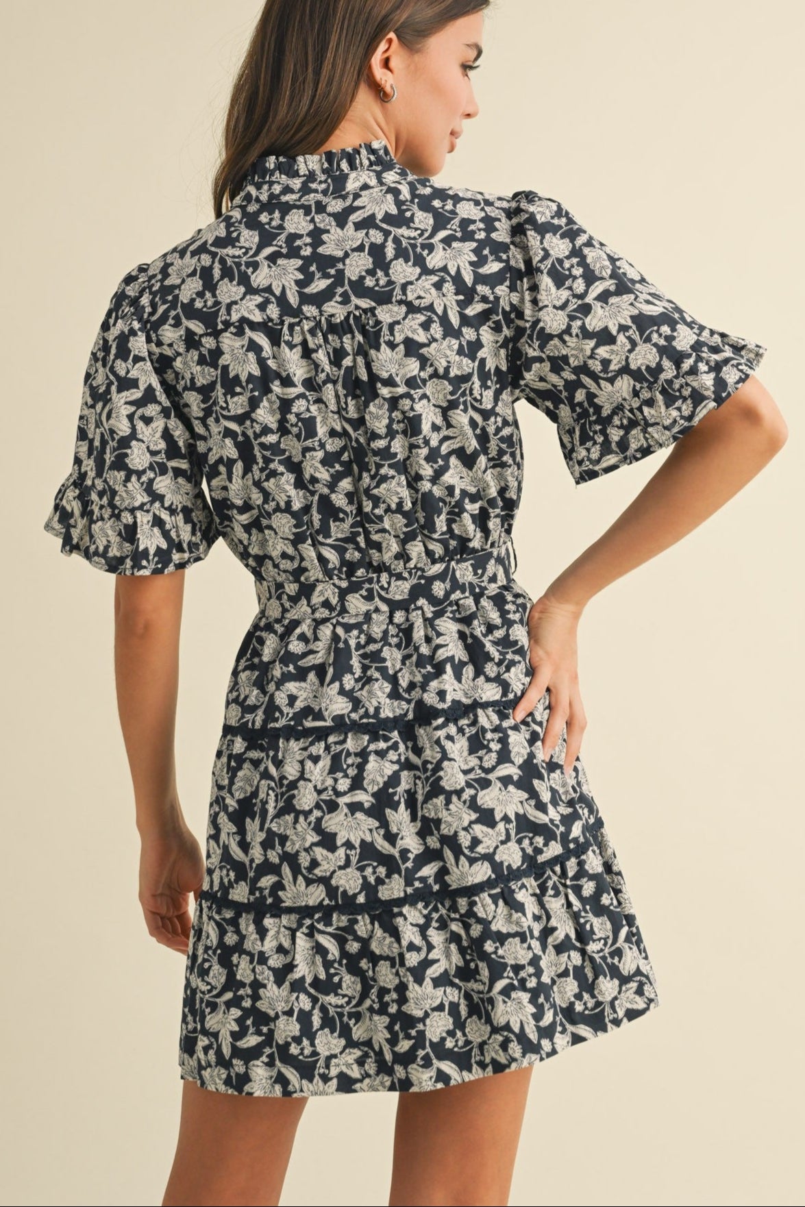 Ruffled Button Down Floral Mini Dress womens blue floral mini dress casual wedding party dress free shipping Bolt Ranch Store