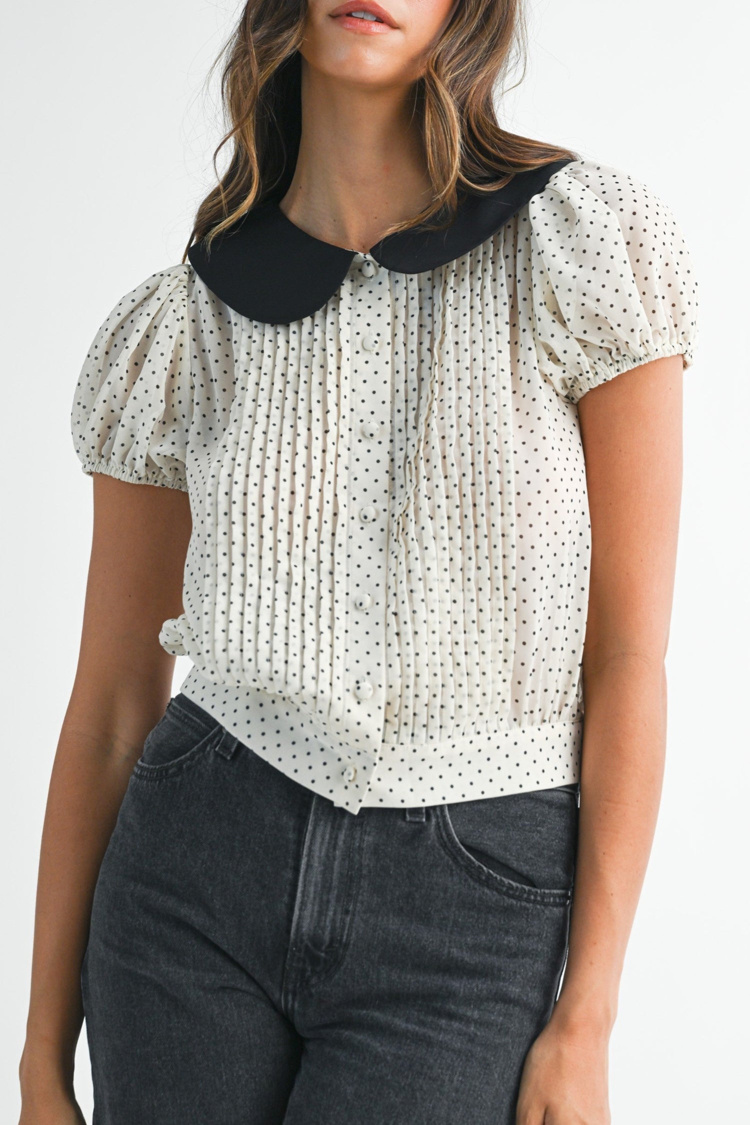 Rya Polka Dot Blouse womens peter pan collar dressy blouse free shipping Boltranchstore.com 