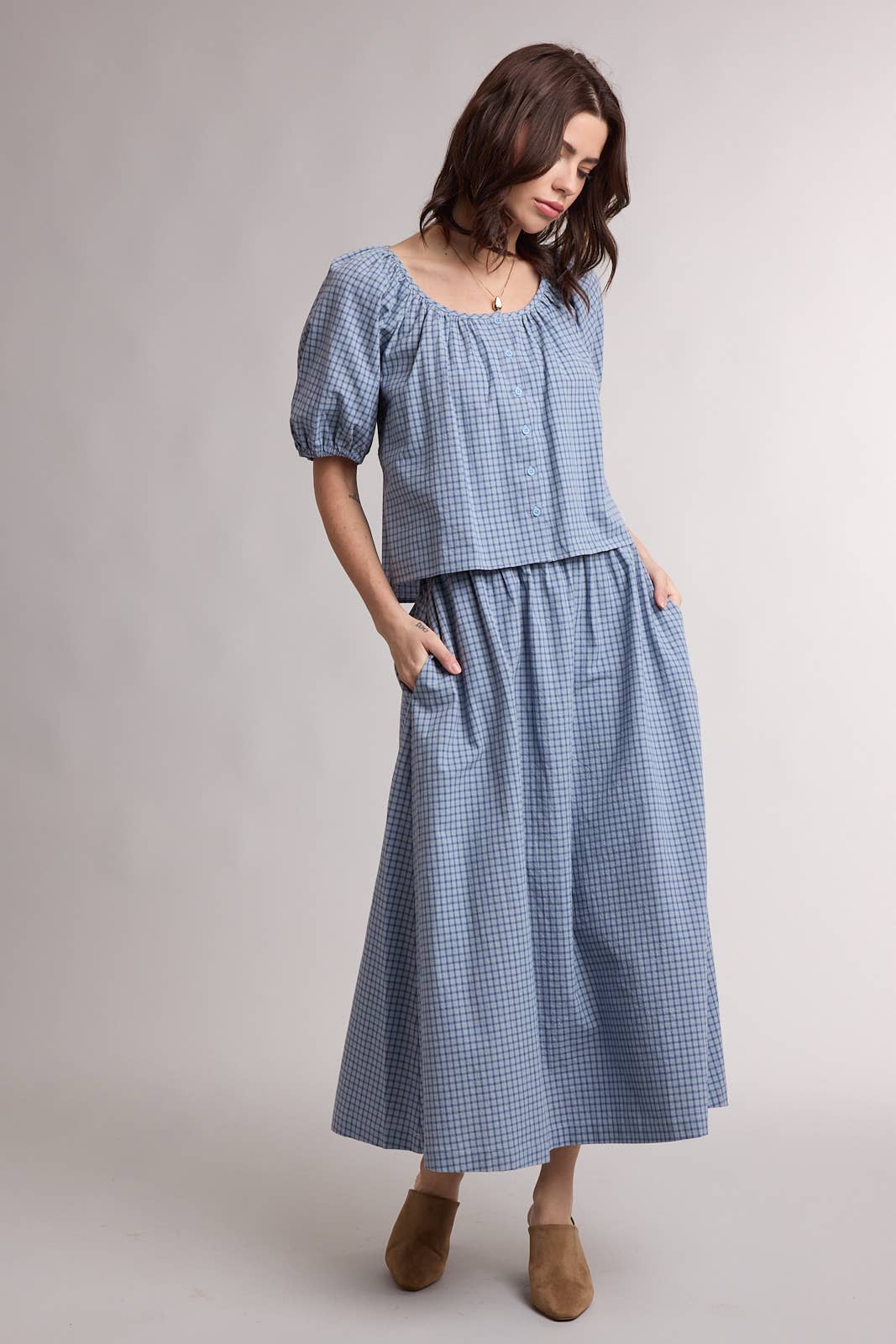 Ryan Plaid Puff Sleeve Top & Skirt Set shop at boltranchstore.com summer cool fun free shipping