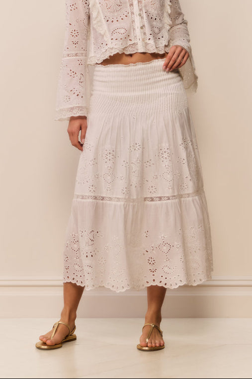 LoveShackFancy Mallow Skirt find at boltranchstore.com western boutique womens white lace skirt party guest everyday popular viral free shipping mothers day gift western outfit