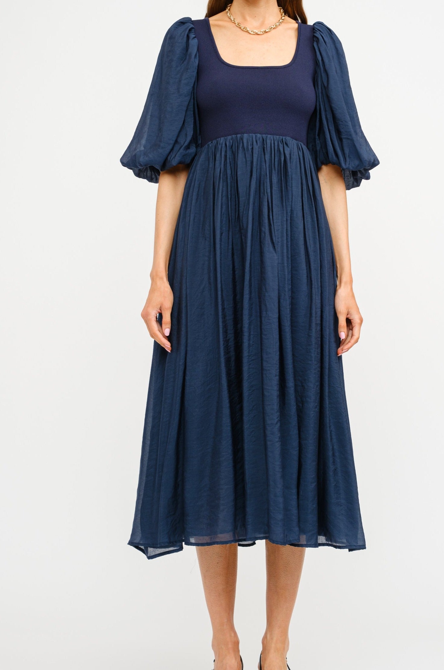 Raina Puffed Sleeve Midi Dress