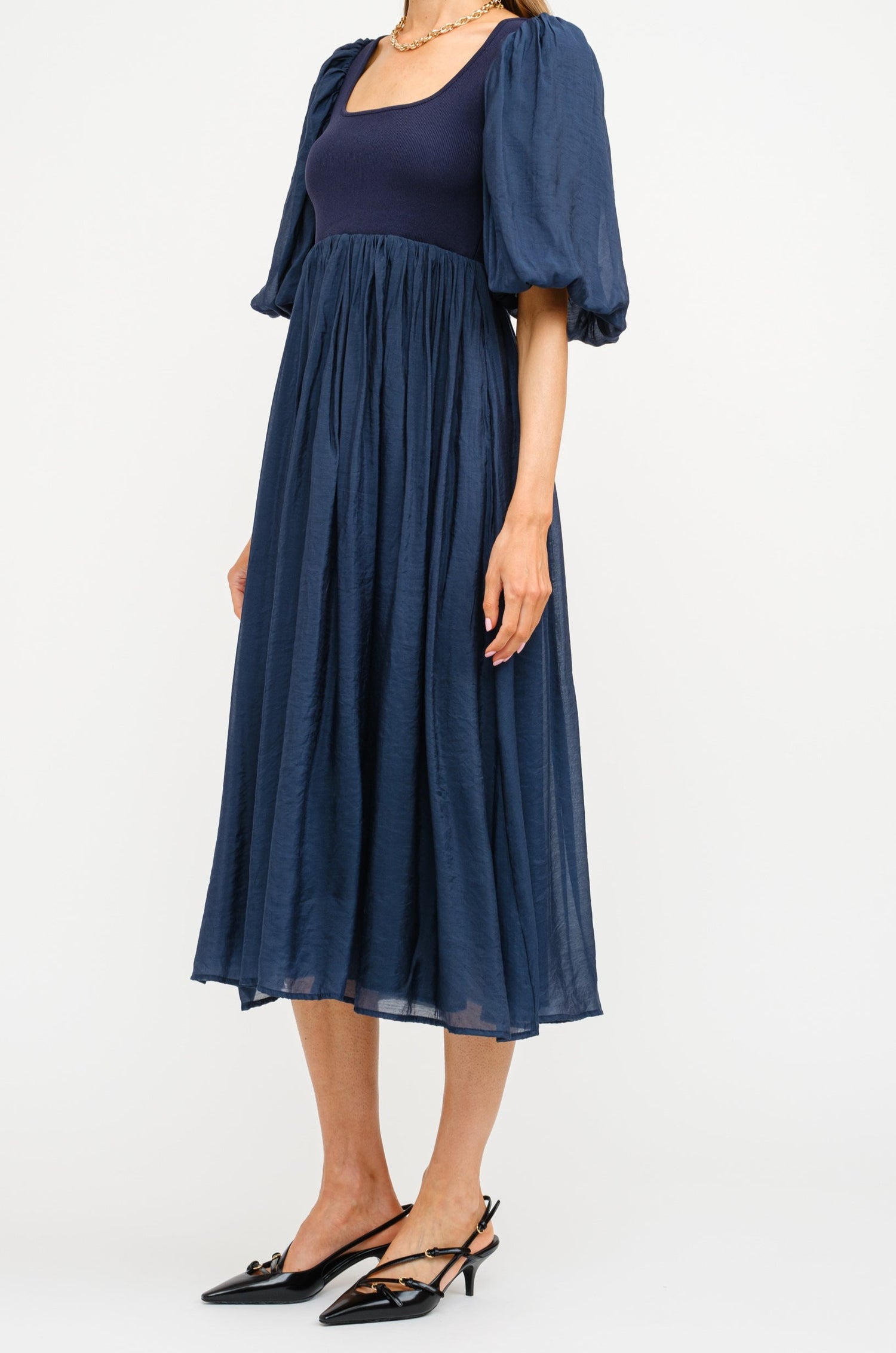 Raina Puffed Sleeve Midi Dress