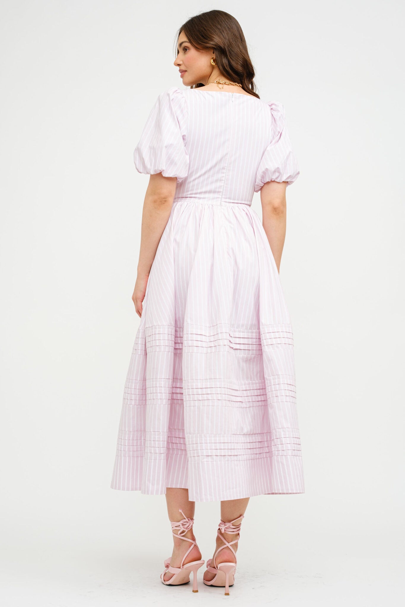 Abby Spring Striped Scoop Neck Dress pink womens scoop neck puff sleeve soft pink easter spring summer dress popular viral trendy Boltranchstore.com