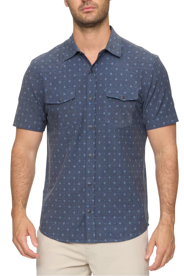 Flag and Anthem UPF Performance Western Shirt SP26WS3178 mens short sleeve blue navy shirt Boltranchstore.com Free Shipping