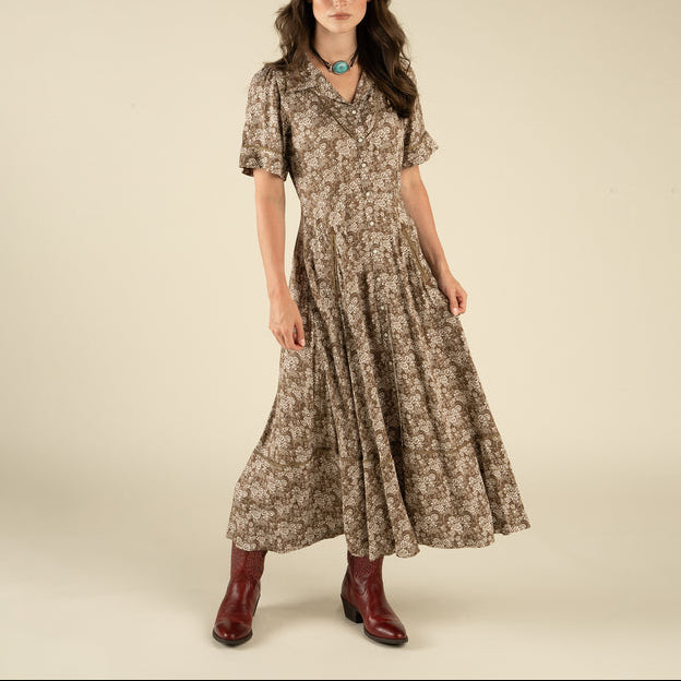 SPCR124S12 Sendero La Dahlia Dress Parlor Rose Taupe womens western fashion brand dress brown floral Boltranchstore.com