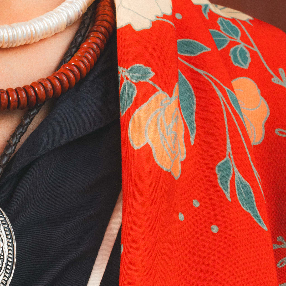Sendero Rose Dove Bandana Scarf Red Teal versatile scarf to tie as a neckerchief or belt as a top ranch wear Park City